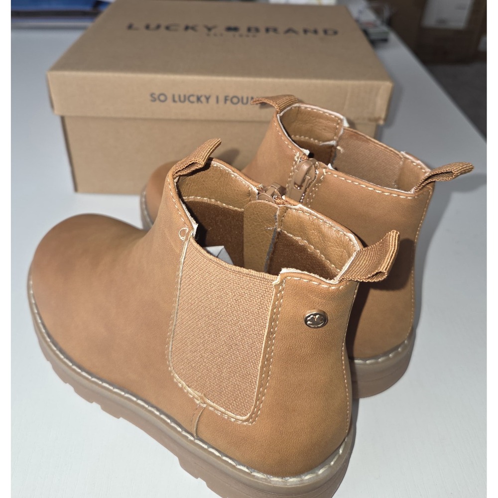 Lucky Brand Kids Basel Chelsea Ankle Boots Tan Brown Side Zip Lug Sole Size 11 - Picture 8 of 16